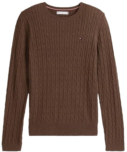 Tommy Hilfiger Damen-Pullover mit Flaggen-Logo, Rundhalsausschnitt, Kollektion 2025, Brown Heather, Mittel von Tommy Hilfiger