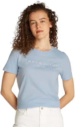 Tommy Hilfiger Damen T-Shirt Kurzarm Rundhalsausschnitt, Blau (Breezy Blue), XS von Tommy Hilfiger