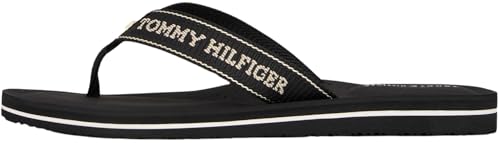 Tommy Hilfiger Damen Flip Flops Sporty Mid Wedge Summer Sandal mit Logo, Schwarz (Black), 38 von Tommy Hilfiger