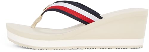 Tommy Hilfiger Damen Flip Flops Corporate Wedge Beach Sandal mit Keilabsatz, Elfenbein (Muslin), 41 von Tommy Hilfiger
