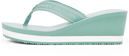 Tommy Hilfiger Damen Flip Flops Stripes mit Keilabsatz, Türkis (Charming Green), 41 von TOMMY HILFIGER