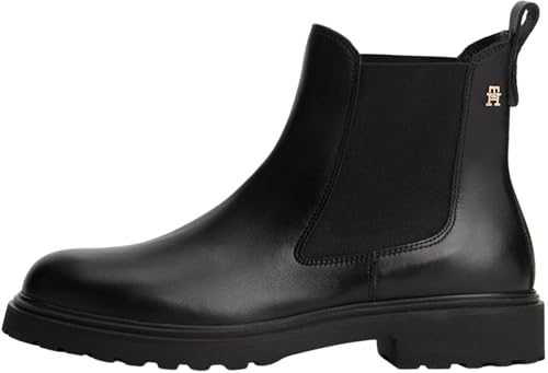 TOMMY HILFIGER Damen Th Leather Cleated Chelsea Fw0Fw08766 Niedrige Stiefel, Black (Black), 42 EU von Tommy Hilfiger