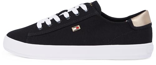 Tommy Hilfiger Damen Vulcanized Sneaker Canvas Lace Up Elegant, Schwarz (Black), 38 von Tommy Hilfiger