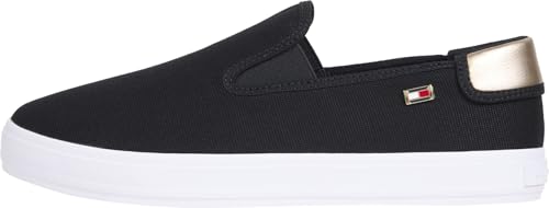 Tommy Hilfiger Damen Vulcanized Sneaker Canvas Slip-On zum Reinschlüpfen, Schwarz (Black), 37 von Tommy Hilfiger