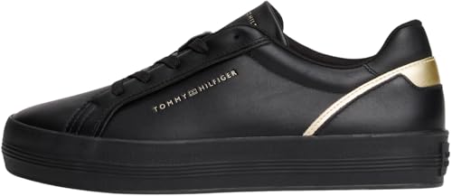 Tommy Hilfiger Damen Vulcanized Sneaker Foxing aus Leder, Schwarz (Black), 42 von Tommy Hilfiger