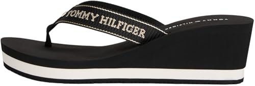 Tommy Hilfiger Damen Flip Flops Summer Sandal mit Keilabsatz, Schwarz (Black), 37 von Tommy Hilfiger