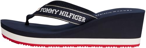 Tommy Hilfiger Damen Flip Flops Summer Sandal mit Keilabsatz, Blau (Space Blue), 39 von Tommy Hilfiger