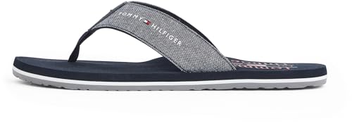 Tommy Hilfiger Herren Flip Flops Chambray mit Leinen, Blau (Desert Sky), 40 von Tommy Hilfiger
