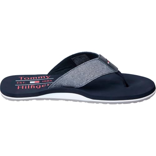 Tommy Hilfiger Herren Flip Flops Chambray mit Leinen, Blau (Desert Sky), 42 von Tommy Hilfiger