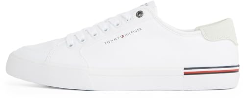 Tommy Hilfiger Herren Vulcanized Sneaker Core Corporate Canvas Low Top, Weiß (White), 44 von Tommy Hilfiger