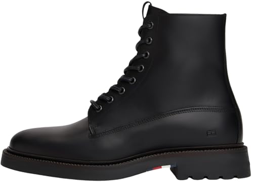 Tommy Hilfiger Herren Mid Boot Stiefel Comfort aus Leder, Schwarz (Black), 43 von Tommy Hilfiger