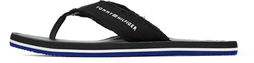 Tommy Hilfiger Herren Flip Flops Leather Beach Sandal mit Fransen, Schwarz (Black), 42 von Tommy Hilfiger