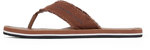 Tommy Hilfiger Herren Flip Flops Leather Beach Sandal mit Fransen, Braun (Winter Cognac), 40 von Tommy Hilfiger