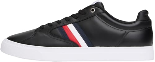 Tommy Hilfiger Herren Cupsole Sneaker Icon Court Stripes aus Leder, Schwarz (Black), 42 von Tommy Hilfiger