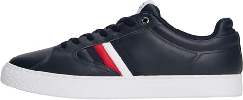 Tommy Hilfiger Herren Cupsole Sneaker Icon Court Stripes aus Leder, Blau (Desert Sky), 41 von Tommy Hilfiger