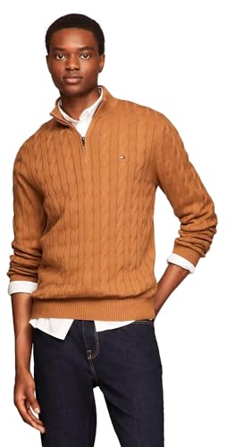 TOMMY HILFIGER Herren Signature Cable Kint Quarter Zip Pullover Sweater 2025 Kollektion, Golden Rays., Klein von Tommy Hilfiger