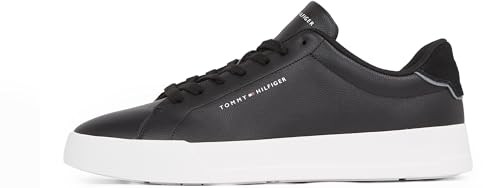 Tommy Hilfiger Herren Court Sneaker Detail Essential aus Leder, Schwarz (Black), 41 von Tommy Hilfiger