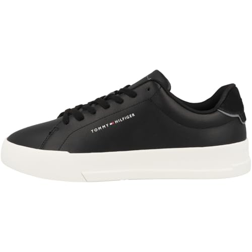 Tommy Hilfiger Herren Court Sneaker Detail Essential aus Leder, Schwarz (Black), 44 von Tommy Hilfiger