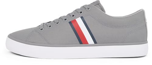 Tommy Hilfiger Herren Vulcanized Sneaker Core Stripes Mesh Low Top, Grau (Universal Grey), 45 von Tommy Hilfiger