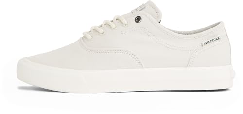 Tommy Hilfiger Herren Vulcanized Sneaker Low Oxford Twill mit Logo, Weiß (Alabaster), 46 von Tommy Hilfiger