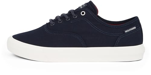 Tommy Hilfiger Herren Vulcanized Sneaker Low Oxford Twill mit Logo, Blau (Desert Sky), 41 von Tommy Hilfiger