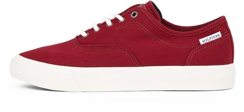 Tommy Hilfiger Herren Vulcanized Sneaker Low Oxford Twill mit Logo, Rot (Rouge), 42 von Tommy Hilfiger