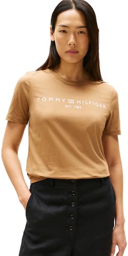 TOMMY HILFIGER Reg Corp Logo C-nk Ss Ww0ww40276 Damen Kurzarm Strickoberteile, Brown (Hickory), 3XL Große Größen von Tommy Hilfiger