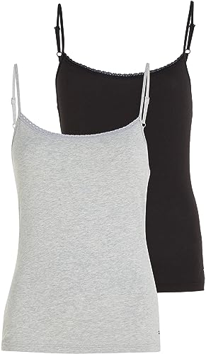 Tommy Hilfiger 2 Pack Cami with Lace Camisole Damen, Beige (Black/Grey Heather), L von Tommy Hilfiger