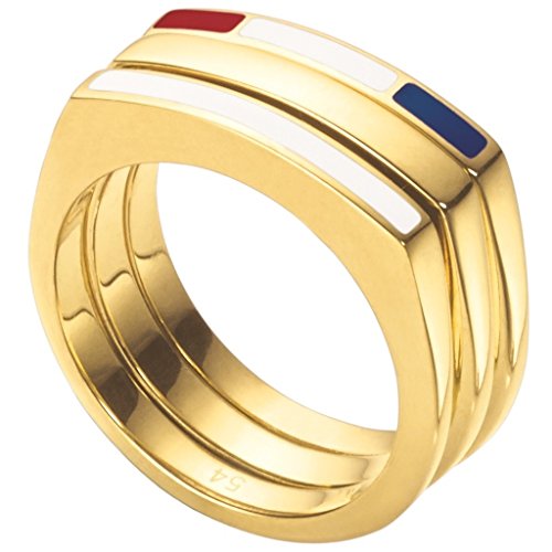 Tommy Hilfiger 2700581C Damen Ring KEY STYLES Edelstahl vergoldet blau-weiß-rot 17,2 mm Größe 54 von Tommy Hilfiger