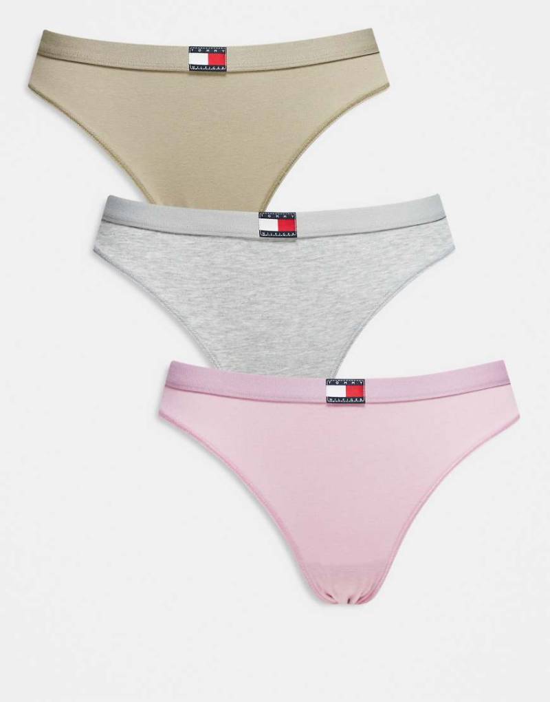 Tommy Hilfiger - 3er-Pack Bikinislips in Rosa, Grau und Salbeigrün mit Flaggenlogo-Bunt von Tommy Hilfiger