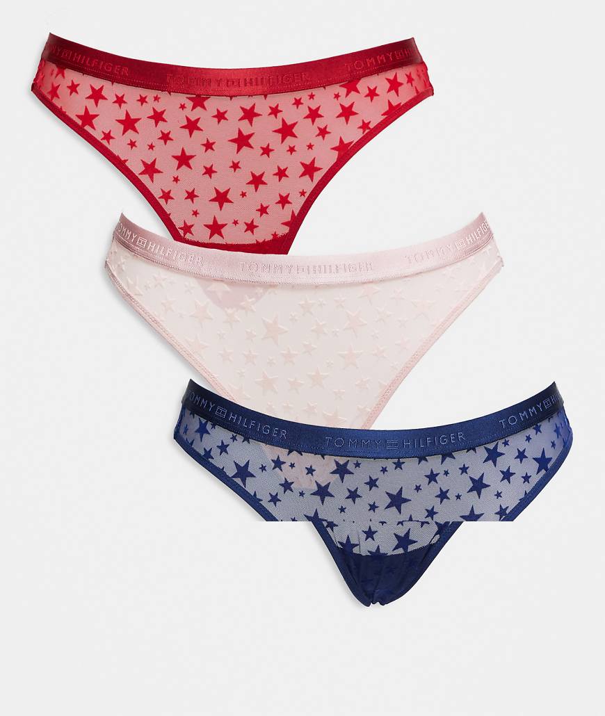 Tommy Hilfiger - 3er-Pack Tangas aus Netzstoff in Blau, Rosa und Rot mit Sternenmuster-Bunt von Tommy Hilfiger