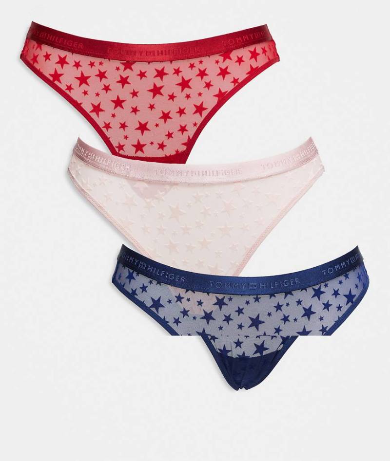 Tommy Hilfiger - 3er-Pack Tangas aus Netzstoff in Blau, Rosa und Rot mit Sternenmuster-Bunt von Tommy Hilfiger