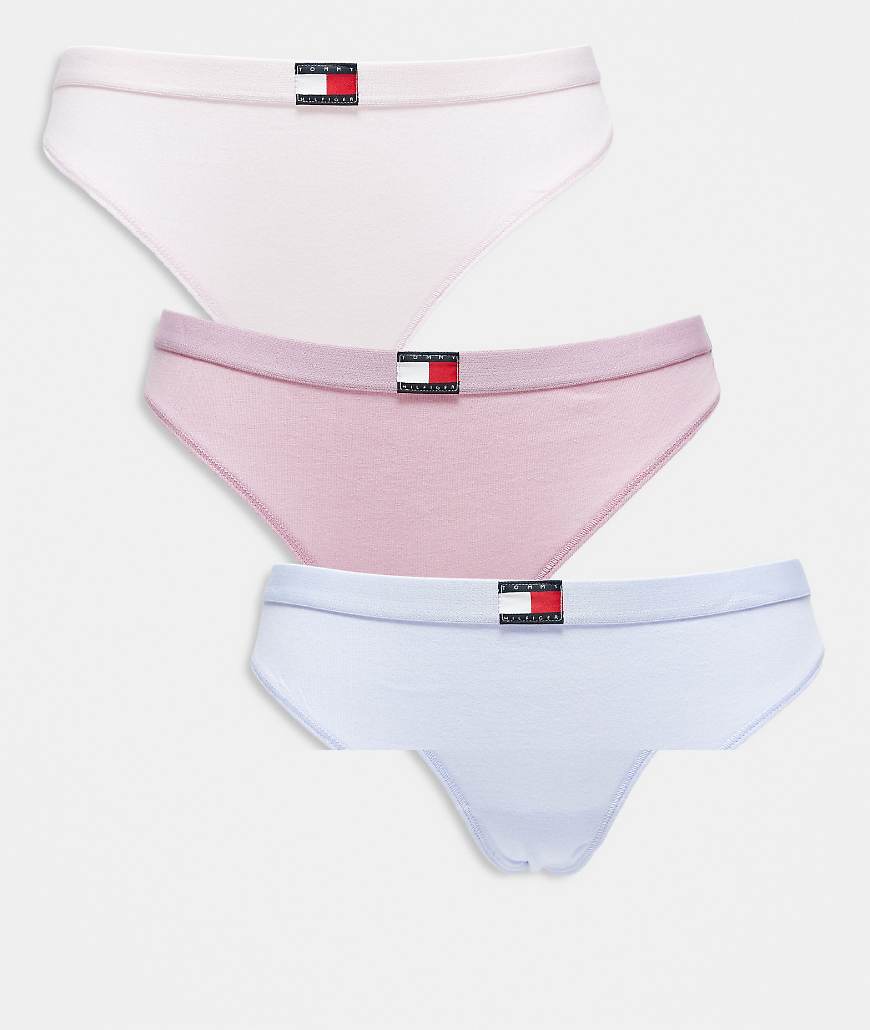 Tommy Hilfiger - 3er-Pack Tangas in Flieder/Pastellrosa mit Flag-Detail-Bunt von Tommy Hilfiger