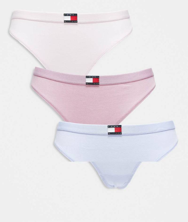 Tommy Hilfiger - 3er-Pack Tangas in Flieder/Pastellrosa mit Flag-Detail-Bunt von Tommy Hilfiger
