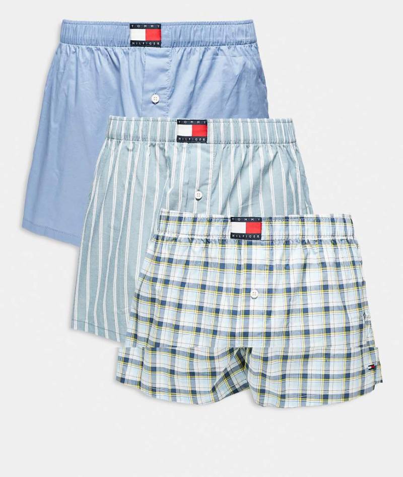 Tommy Hilfiger - 3er-Pack klassische Boxershorts aus Webstoff mit Streifen/Karomuster-Bunt von Tommy Hilfiger