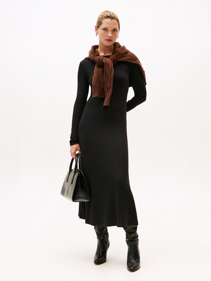 Tommy Hilfiger A-Linien-Kleid 5X2 RIB FLARE MIDI DRESS LS in gerippter Struktur und mit ausgestellter Form von Tommy Hilfiger