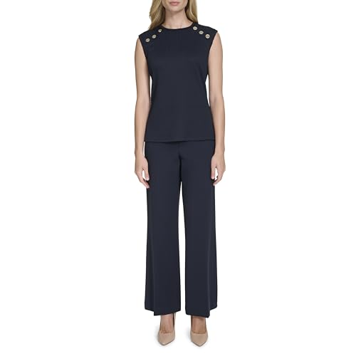 Tommy Hilfiger Ärmelloses Damenoberteil mit Knöpfen, Mitternacht/Ausflug, einfarbig (Midnight//Getaway Solids), Groß von Tommy Hilfiger