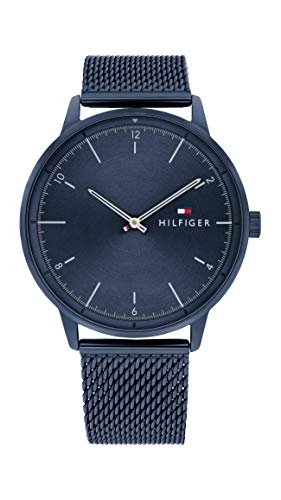 Tommy Hilfiger Analog Quarzuhr für Herren mit Blaues Edelstahl-Mesh-Gliederarmband - 1791841 von Tommy Hilfiger