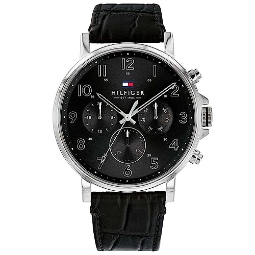 Tommy Hilfiger Multi Zifferblatt Quarz Uhr für Herren mit Schwarzes Lederarmband - 1710381 von Tommy Hilfiger