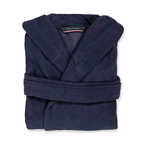 Tommy Hilfiger - Bademantel Frottee Erwachsene aus Degree Baumwolle | Bademantel für Erwachsene Herren Farbe Navy 142 | Bademantel Damen Frottee mit weicher Kapuze, Größe: M, Marina 142, Medium von Tommy Hilfiger