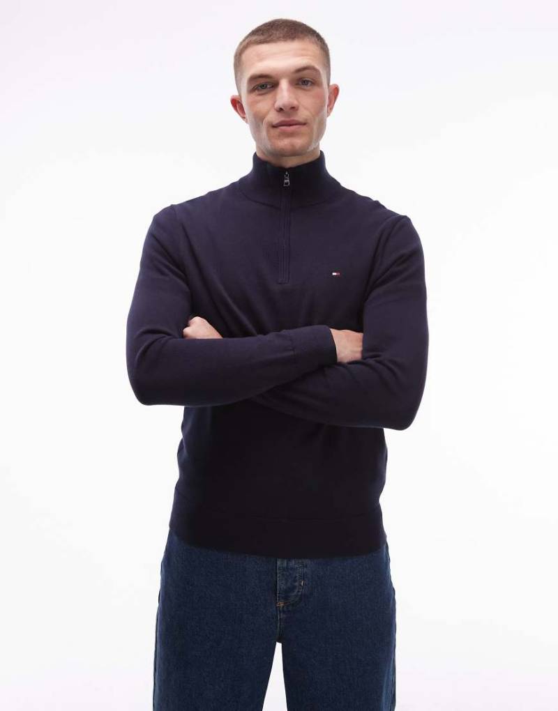 Tommy Hilfiger - Basic-Pullover aus Baumwolle in Marineblau mit kurzem Reißverschluss von Tommy Hilfiger
