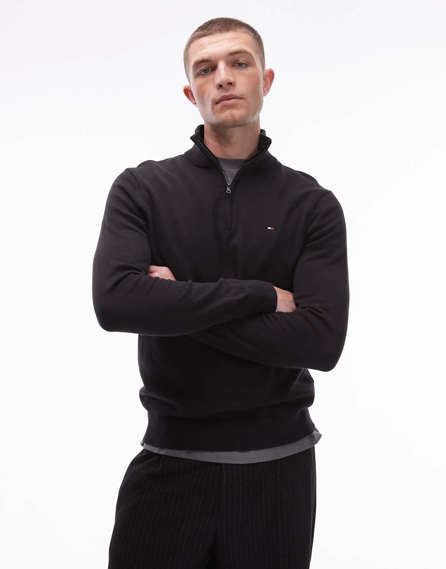 Tommy Hilfiger - Basic-Pullover aus Baumwolle in Schwarz mit kurzem Reißverschluss von Tommy Hilfiger