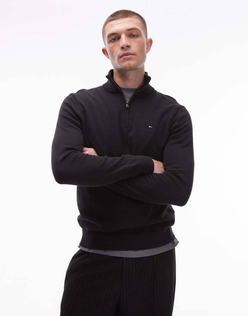Tommy Hilfiger - Basic-Pullover aus Baumwolle in Schwarz mit kurzem Reißverschluss von Tommy Hilfiger