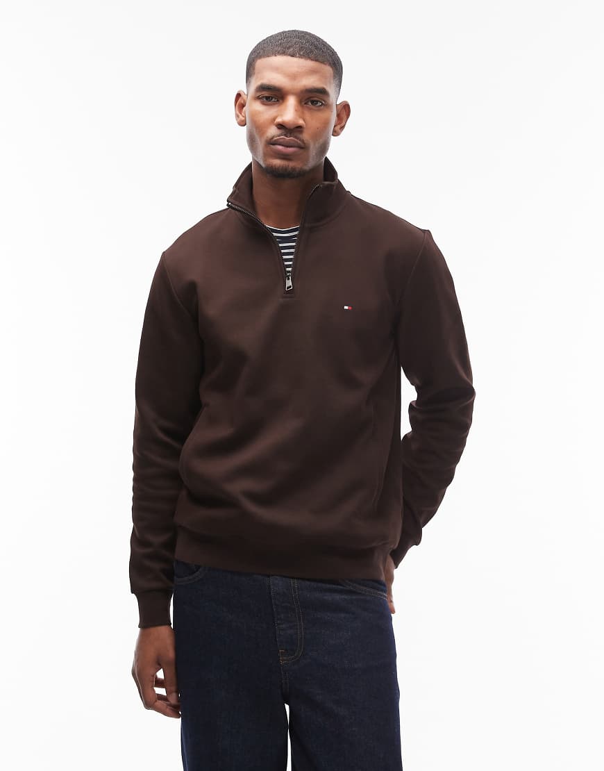 Tommy Hilfiger - Basic-Pullover in Schokobraun mit kurzem Reißverschluss-Brown von Tommy Hilfiger