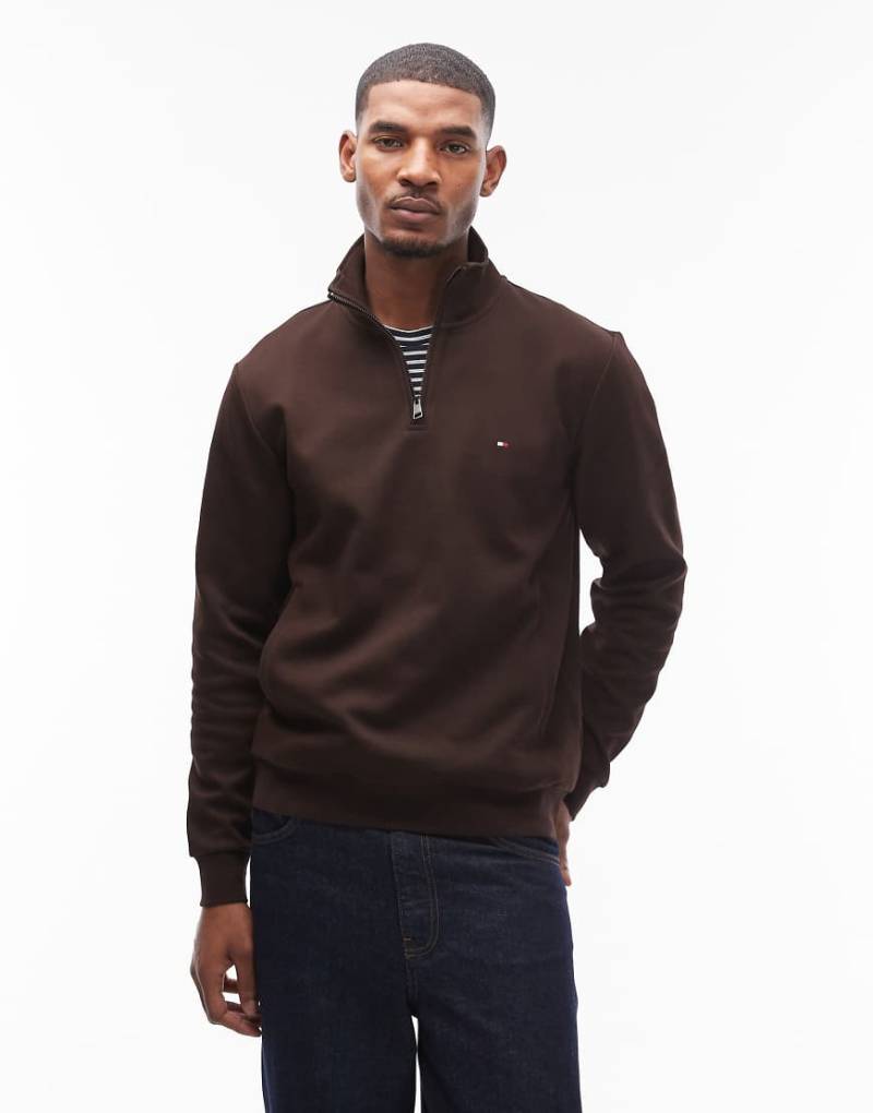 Tommy Hilfiger - Basic-Pullover in Schokobraun mit kurzem Reißverschluss-Brown von Tommy Hilfiger