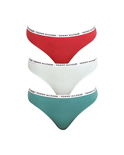 Tommy Hilfiger Baumwolle 3er-Pack Tanga, Cranberry/Aqua/Salzwasser Grün S Cranberry/Aqua/Salzwasser Grün von Tommy Hilfiger