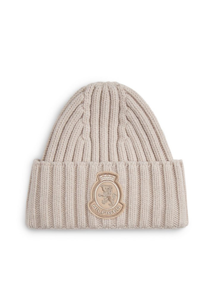 Tommy Hilfiger Beanie TH CREST FLUFFY für Frauen, aus Rippstrick, TH-Wappen-Patch an Umschlag von Tommy Hilfiger