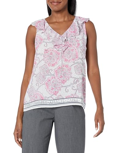 Tommy Hilfiger Bedruckter Chiffon-Rüschen-V-Ausschnitt für Damen, Pfingstrose, Mehrfarbig, X-Klein Tommy Hilfiger Bedruckter Chiffon-Rüschen-V-Ausschnitt für Damen, Pfingstrose, Mehrfarbig, X-Klein von Tommy Hilfiger