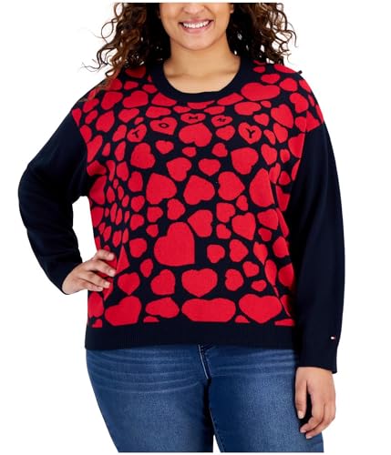 Tommy Hilfiger Bedruckter Langarm-Pullover mit Rundhalsausschnitt für Damen, Sky Captain/Scarlet, XXX-Large Mehr von Tommy Hilfiger