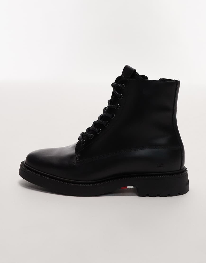 Tommy Hilfiger - Bequeme Schnürstiefel aus Leder in Schwarz von Tommy Hilfiger